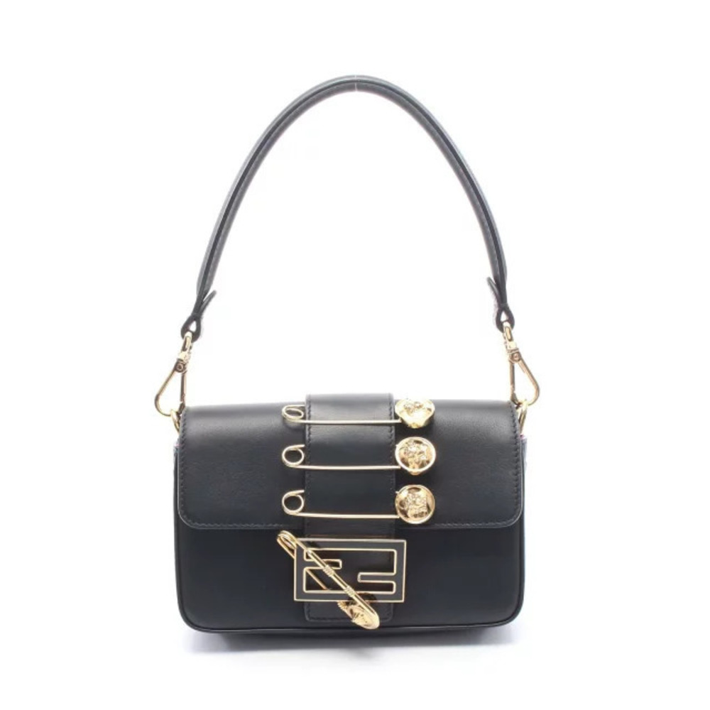 Fendi x Versace Baguette Brooch Embellished Handbag Leather Black